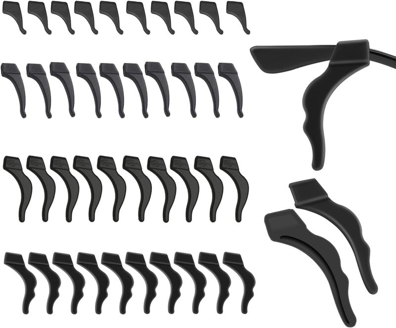 FSACLE Glasses Ear Grips Air Chamber - 20 Pairs Eye Glasses Ear Grippers Anti-Slip Holder, Silicone Ear Hook, Glasses Ear Grip Sleeve Retainer for Sports Glasses, Sunglasses Reading (Black) - Image 1